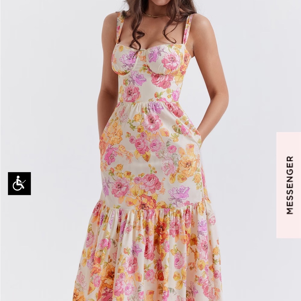 House of CB Elia Ivory Floral Midi Sundress